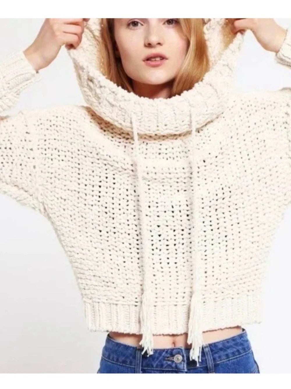 Free People Cream Knit Cowl Sweater with Tassel Tie - Picture 10 of 10